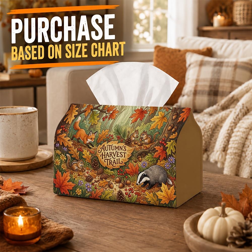1pc Rustic Woodland Tissue Box - Fox Badger Squirrel Napkin Storage Box, Suitable for Rolls/Facial Tissues/Single Sheets, Multi-Functional Storage Box