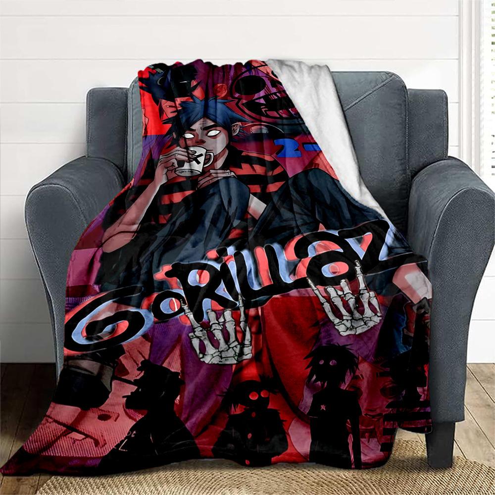 1pc Gorillaz Artwork Outdoor Blanket Lightweight Flannel, All-Season Use for Sofa, Bed, Travel, Camping, Living Room, Office, Couch019