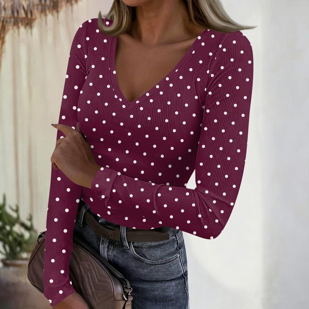 Women's Casual Polka Dot Print Long Sleeve Top Blouse for Everyday Wear