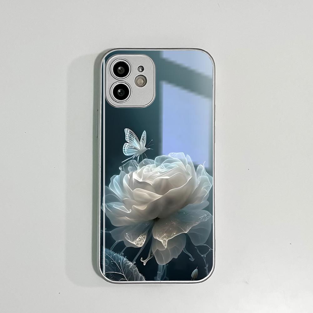 Чехол для телефона с цветком белого пиона, металлический лак из закаленного стекла, противоударный чехол для Huawei Honor iPhone OPPO Realme OnePlus Xiaomi Redmi Samsung Vivo