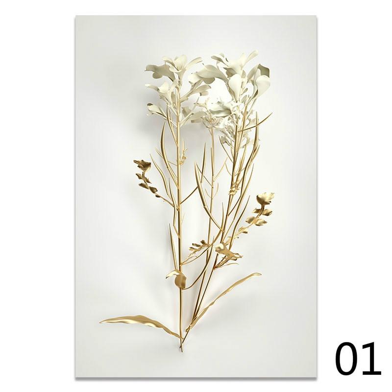 Золотой цветок, абстрактный растительный настенный плакат, скандинавская печать на холсте, картина, современное популярное искусство, украшение, картина, декор для гостиной