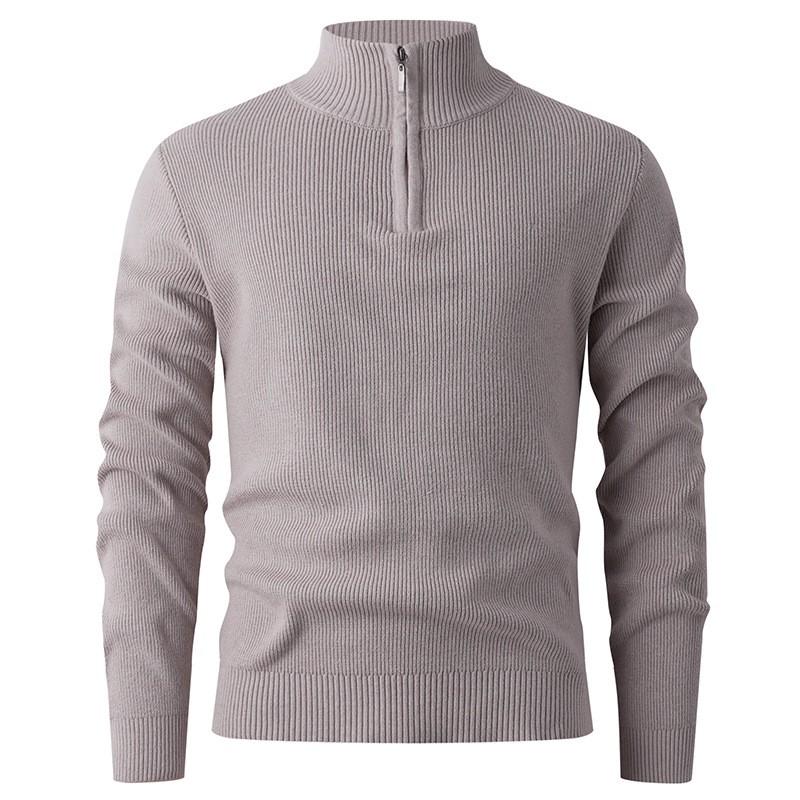 Mens Thick Knit Pullover Sweater With Half Zip Collar Loose Fit Winter Casual Solid Color