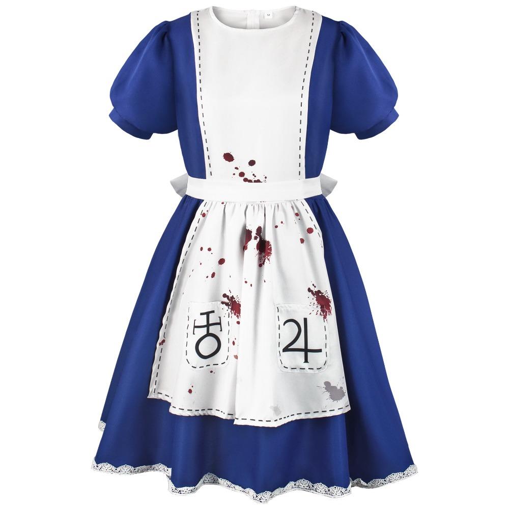 Anime Alice Maid Apron Kits Game Madness Returns Fake Hair Princess Dress for Halloween Party