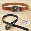 Women's Cowboy Belt Western Leather Cowboy Longhorn Bull Pattern Buckle Floral Engraved Buckle Belts