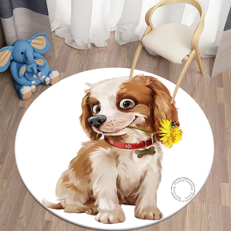 Круглый ковер с принтом собаки в стиле каваи, детский коврик для гостиной, напольный коврик, коврик для йоги, стул для спальни, нескользящий коврик, подарок на Новый год