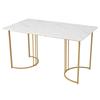 Dining Set (5-Piece), Dining Table with 4 Chairs Set, 140×80cm Kitchen Table with Golden Metal Legs, MDF Tabletop in White, Brown Velvet Dining Chairs
