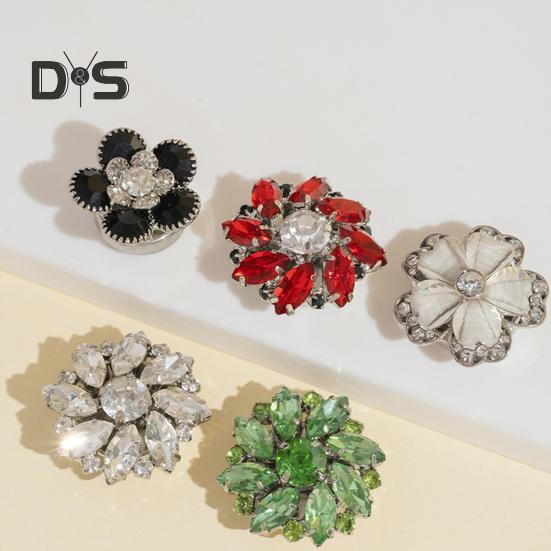 1/6Pcs Button Covers Faux Pearls Shiny Rhinestone Flower Shape Button Clip with Pliers Press Dress Suit Tux Accessories