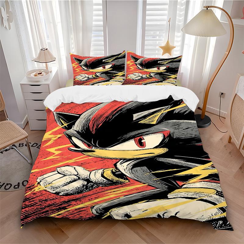 3pcs bedding set Sonic Hedgehog Includes 1 Comforter + 2 Pillowcases, Without Pillow Inserts, Soft Comfortable,a0910232