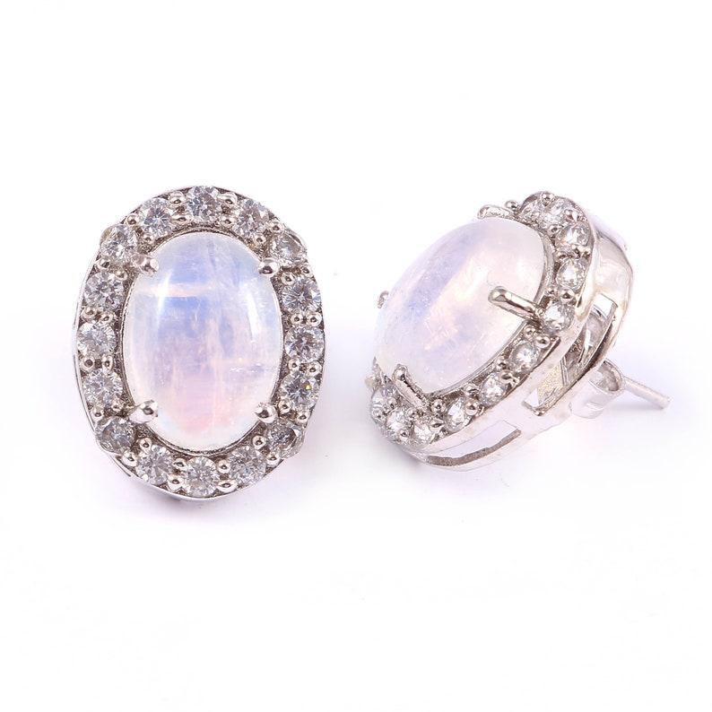 Серьги с радужным лунным камнем, овальные серьги-гвоздики с лунным камнем, стерлинговое серебро 925 пробы, серьги с радужным лунным камнем, июньский камень, подарок мамы для нее