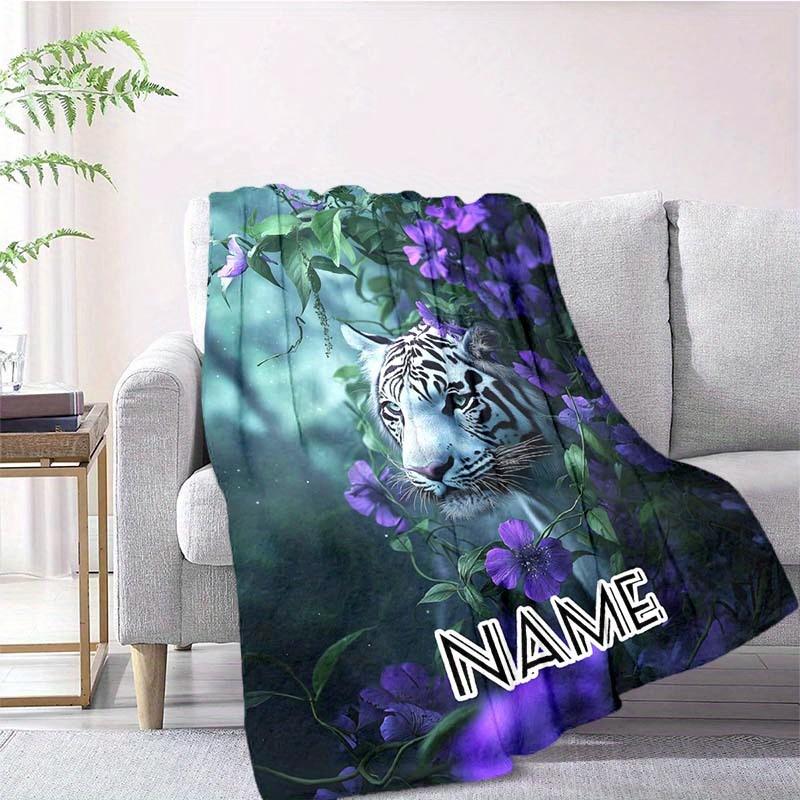 Flowers And Tigers Customize Your Name Blanket Warm Comfortable And Soft Blankets Are Suitable For Home Lunch Break Blanket Office Sofa Sofa Gift To
