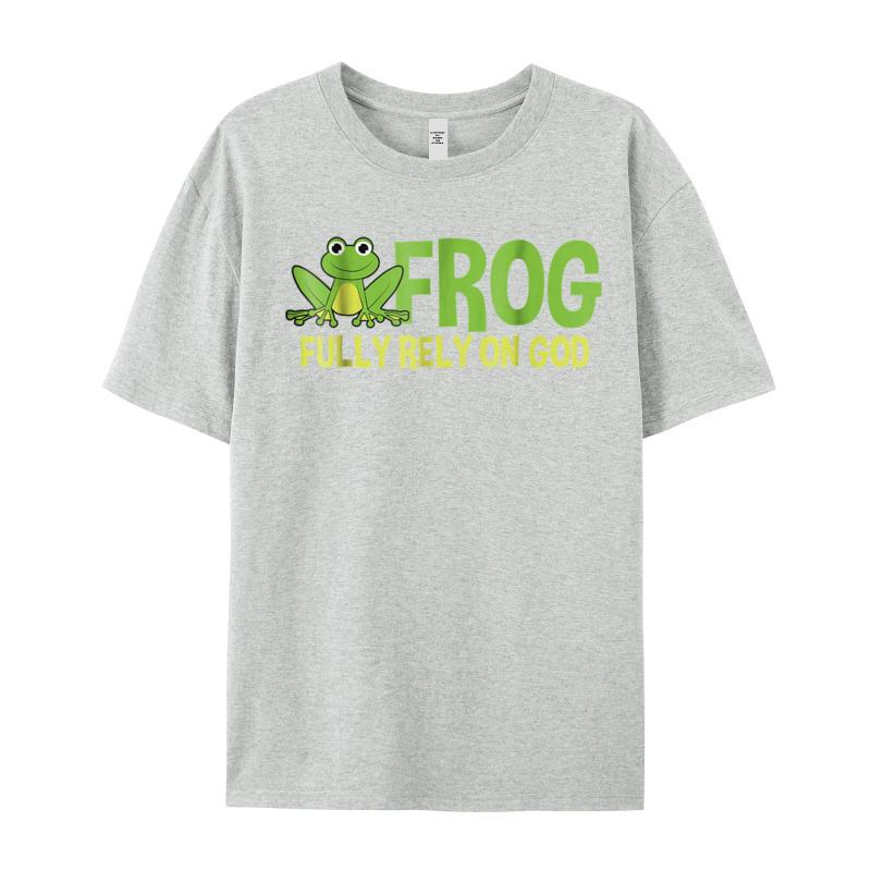 Funny Frog Fully Rely On God Round Neck T Shirt Mother Day Tees Short Sleeve Husband Loose All Cotton Summer Tshirt