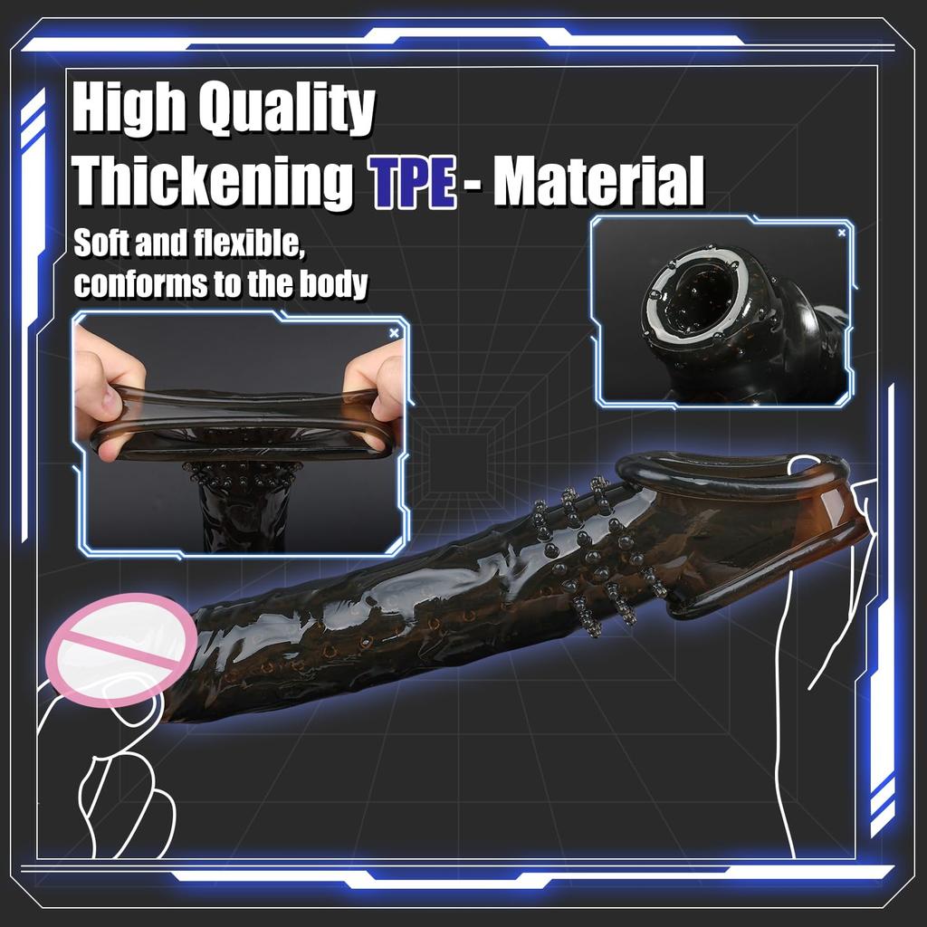 Мужская насадка для усиления удовольствия - Текстурированный удлинитель пениса со стимулирующими частицами, Презерватив для продления чувствительности, Секс-игрушка для пар