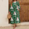 Women's Casual Round Neck Christmas Print Midi Dress Long Sleeve Pocket Dress