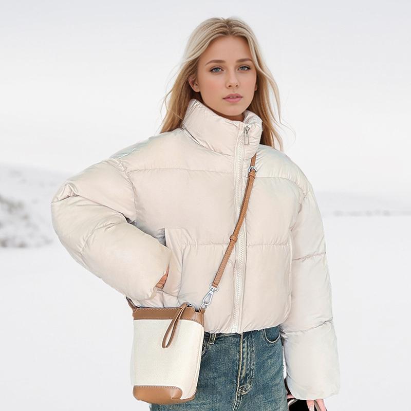 Зимняя женская короткая хлопковая куртка, утолщенная, теплая, модная, стоячий воротник, длинное хлопковое пальто, однотонная куртка на молнии, свободный халат