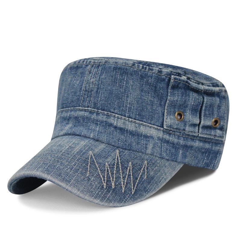 Унисекс Кепка в военном стиле из выстиранного денима в корейском стиле - Дышащая уличная солнцезащитная кепка-утка