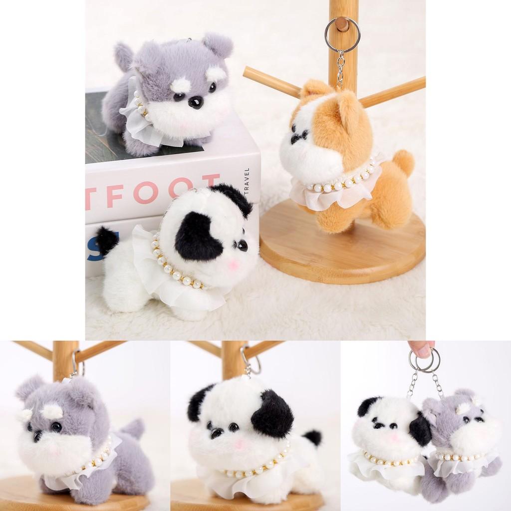 Plush Dog Keychain With Pearl Chain For Girls Gift And Bag Decoration