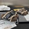 Fashion 2024 Women Shoes Slippers Flat Med Slides Cover Toe Platform Fur Flip Flops Flock Plush Leather Rubber Rome PU with Fur Short