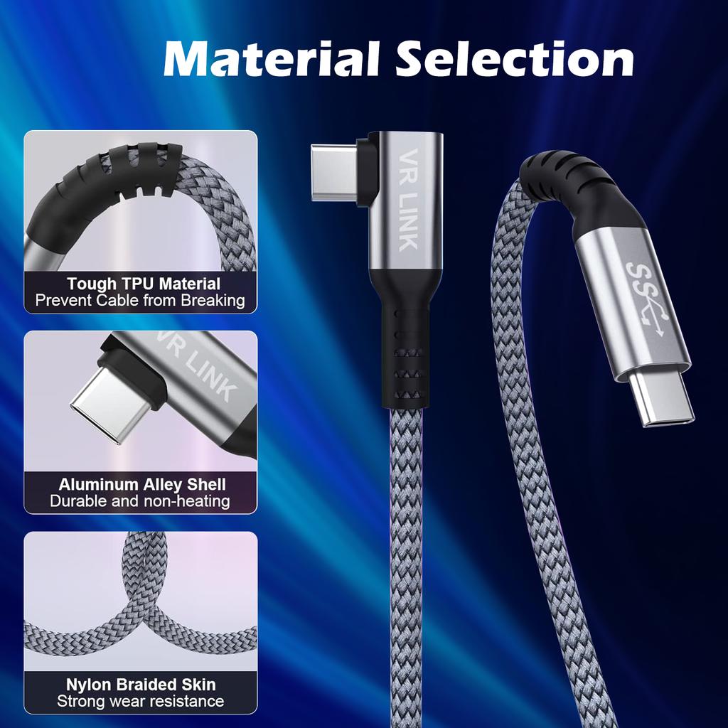 VR Link USB3.2 to Type C Fast Charging Cable Quality Braided Aluminum Alloy Connectors USB C 5Gbps Data Cable