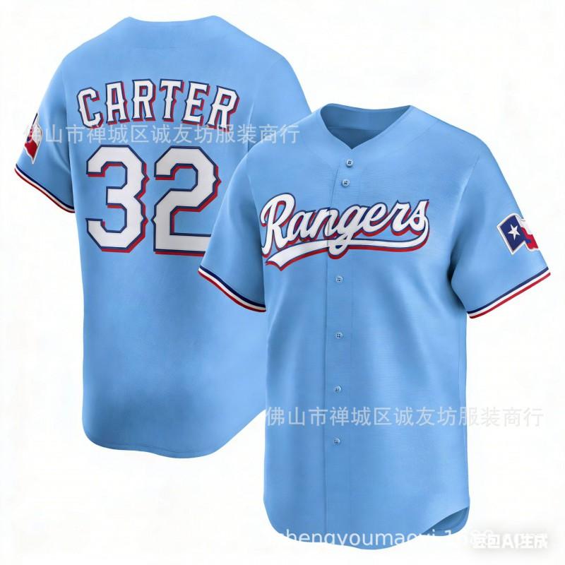 Embroidered Baseball Jersey Cap Rangers 32 Blue Carter Unisex Sport Outdoor Wear