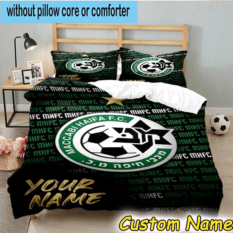 Custom Name Maccabi Haifa Fc Crest Bedding Set 3PCS Duvet Cover Closure Includes 1 Duvet Cover & 2 Pillowcases for All Seasons Bedroom Decor