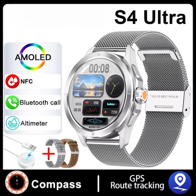 2025 НОВЫЙ S4 Ультра Смарт Браслет Мужские Часы AMOLED HD Экран Bluetooth Вызов GPS Траектория NFC Компас Сердечного ритма Умные Часы