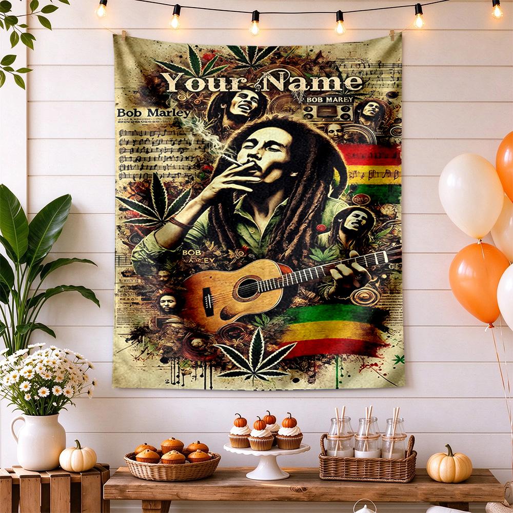 Bob Marley Customize Text Tapestry Aesthetic Wall Tapestry Non-Fading Color Perfect for Studio Apartment Ideal for All Seasons