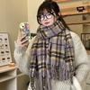 Autumn Winter Korean Campus Style Cheese Plaid Design Soft Faux Cashmere Tassel Warm Scarf