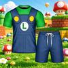 Костюм Луиджи из Super Mario Bros Футболка + Шорты Комплект Повседневная Спортивная Одежда для Мужская рубашка Женская футболка Комплект Мальчики Девочки Пляжная одежда
