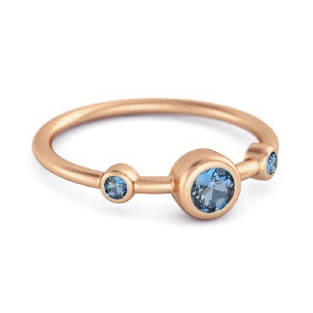 London Blue Topaz Triple Bezel- 925Set Ring - 925 Sterling Silver Rose Gold Vermeil