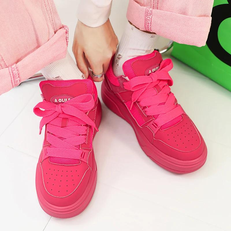 2024 New Personalized Pink Casual Men's Designer Board Shoes Fashionable Genuine Leather Breathable Elevated Flat Sports Shoes
