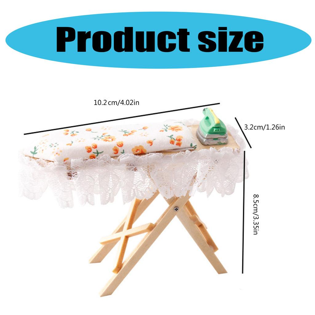 Гладильная доска и утюг для миниатюр кукольных домиков Гладильная доска 1/12 Кукольный домик Витрина Деревянная мебель Декор для кукольного домика