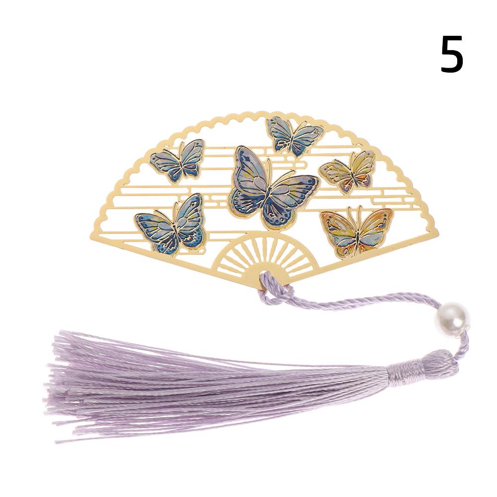 Supplies Retro Tassel Crane Flower Book Clip Brass Bookmark Folding Fan Shape Pagination Mark