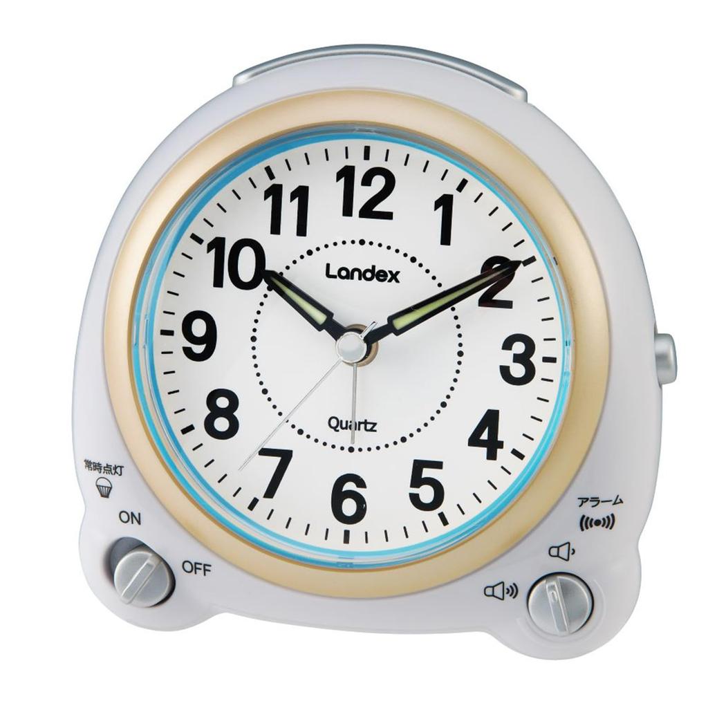 Landex Table Clock Alarm Clock Analog Constant Light Electronic Sound Alarm Volume Adjustment Continuous Second Hand Hoho Sangyo White Room Face