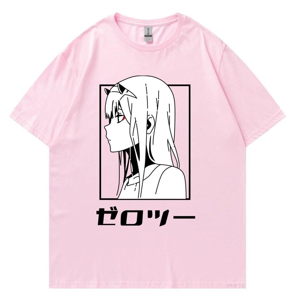 Футболка с японским аниме унисекс Kawaii Cartoon Zero Two Футболка Harajuku Топы унисекс Unisexga Футболки с рисунком Свободные топы унисекс большого размера Футболка