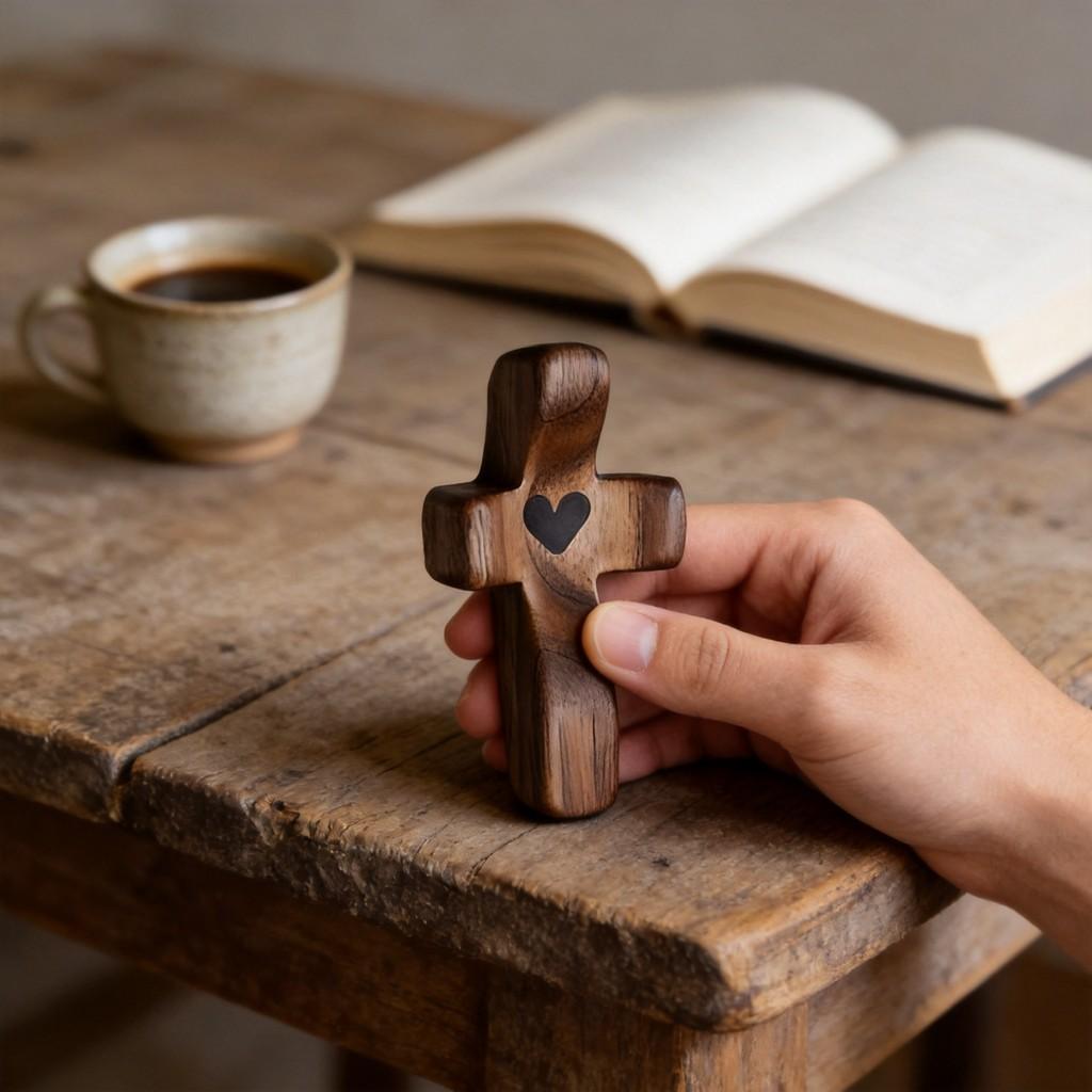 Black Walnut Cross Hand Carved Wooden Religious Pendant For Easter Gift