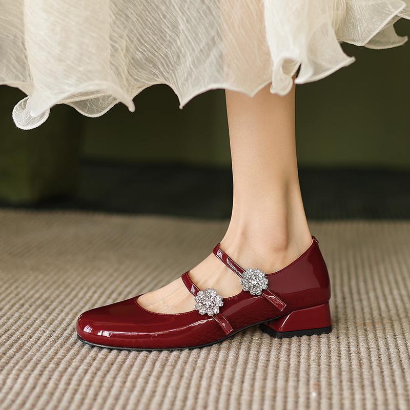 Krazing Pot Туфли-лодочки Mary Janes из овчины, весна-лето, размер 41, на толстом низком каблуке, женские, с квадратным носком, с кристаллами и цветами