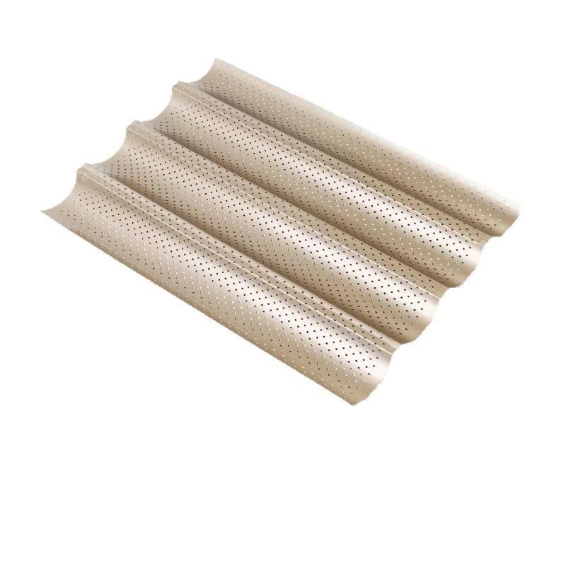 WS Золотая антипригарная форма для выпечки багетов с волнистым дном