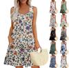 Женское летнее повседневное платье с квадратным вырезом и цветочным принтом, платье без рукавов с карманами