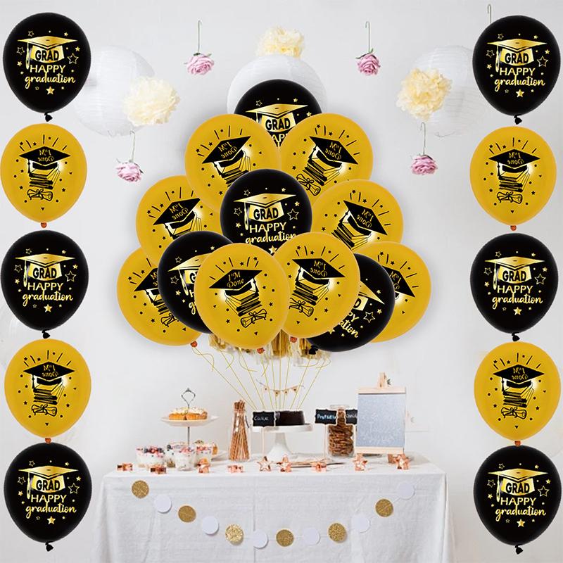 20 шт. Украшения С Днем Выпуска Черно-золотой шар с конфетти Для поздравления Школьный Выпускной вечер в колледже Подарок выпускнику