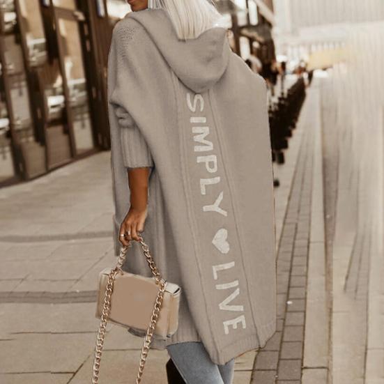 Women Open Stitch Coat Hooded Long Cardigan Sweater