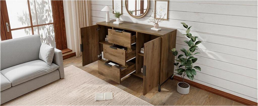 (=834647AAD) Dresser with 2 Doors and 3 Drawers, 120 x 40 x 76 cm in Dark Oak, Adjustable Shelf, Sideboard Highboard for Bedroom & All Living Rooms