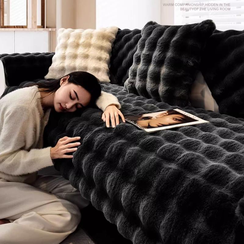 Universal Square Shape Plush Sofa Cover Thicken Rabbit Sofa Towe Winter for Living Room L Non-slip Sofa Mat Sofa Blanket Couch Cushion