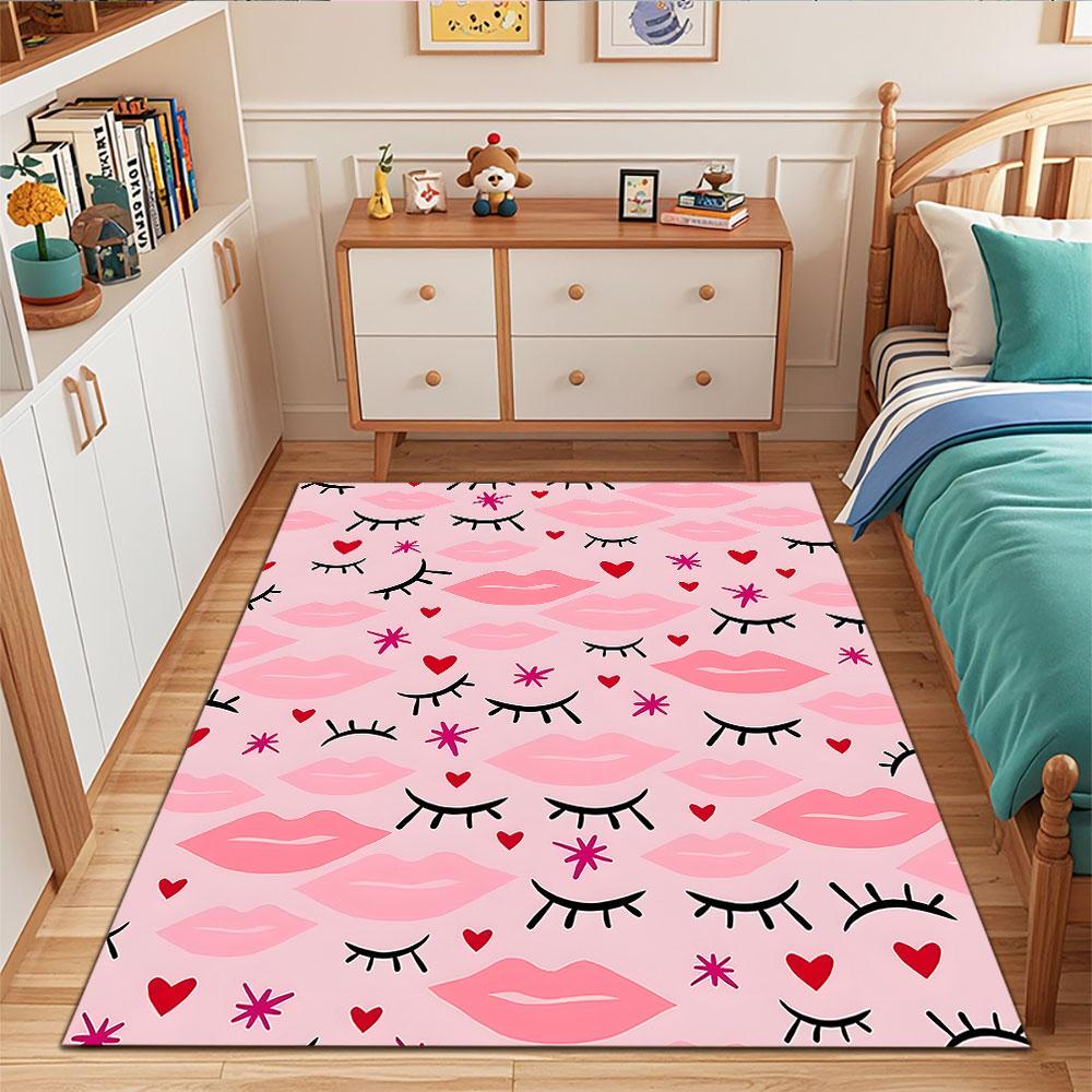 Pink Lips and Eyes Pattern Patterned carpet, suitable as a non slip play mat for the living room and bedroom sofa