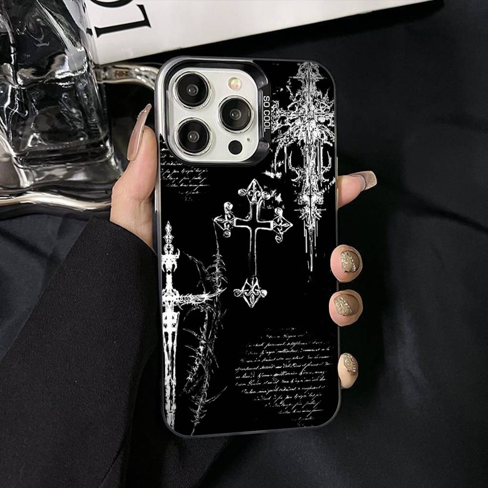 Готический Кибер Сигил Крест Чехол для Телефона Для iPhone 17 Air 16 15 14 11 12 13 Pro Max Plus X XR XS Цветной Серебряный Жесткий Чехол