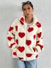 Women Fleece Winter Warm Plush Zipper Jacket Love Printed Casual Coat Loose Long Sleeve Outerwears
