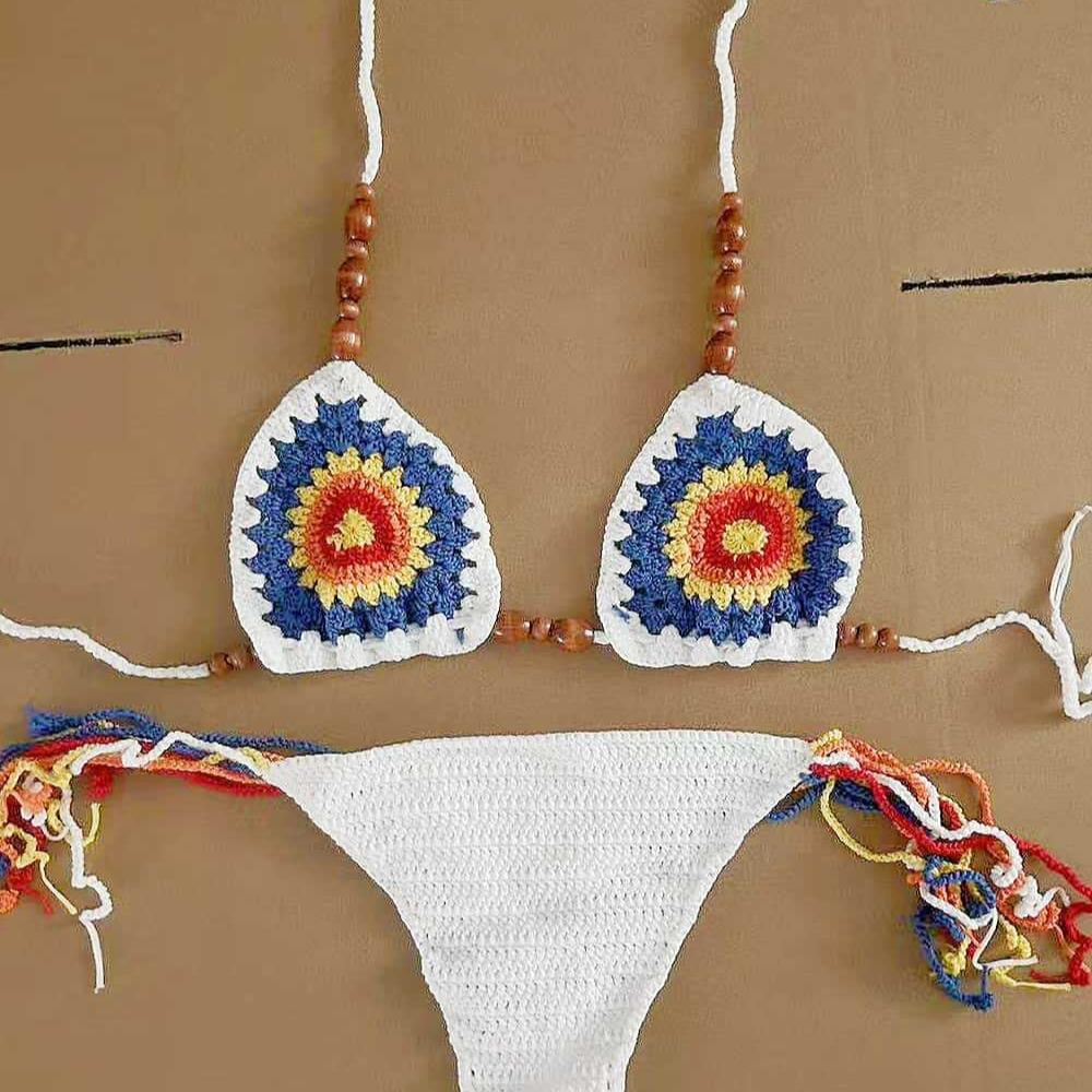 Новый пляжный сексуальный вязаный раздельный купальник бикини для женщин