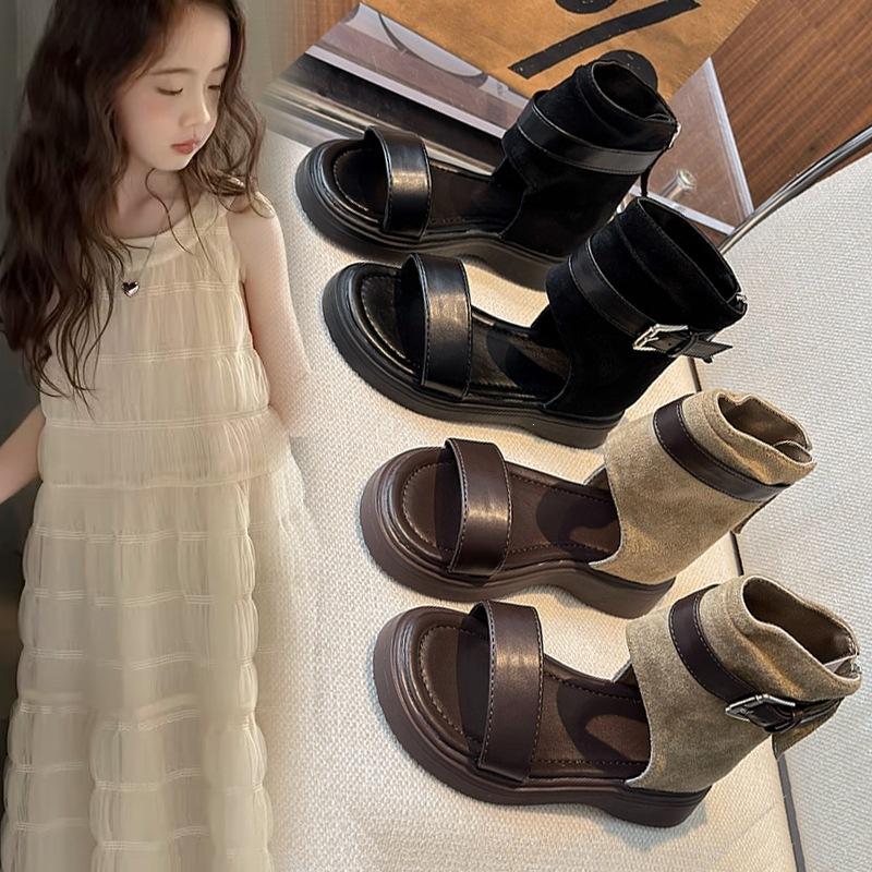 2026Soft-soled, non-slip children's beach sandals, high-top design, summer sandals for little girls, fashionable princess style, Korean-style Roman