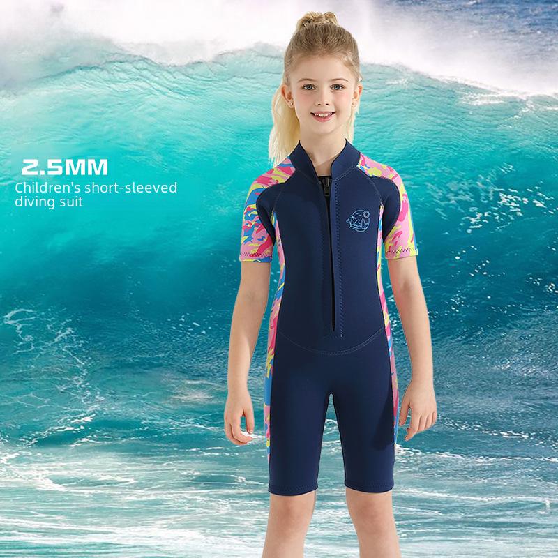 2.5mm Kids' Short-Sleeve Diving Suit: Unisex, Thickened, Cold-Proof, Warm, Sun-Protective, One-Piece for Diving and Surfing