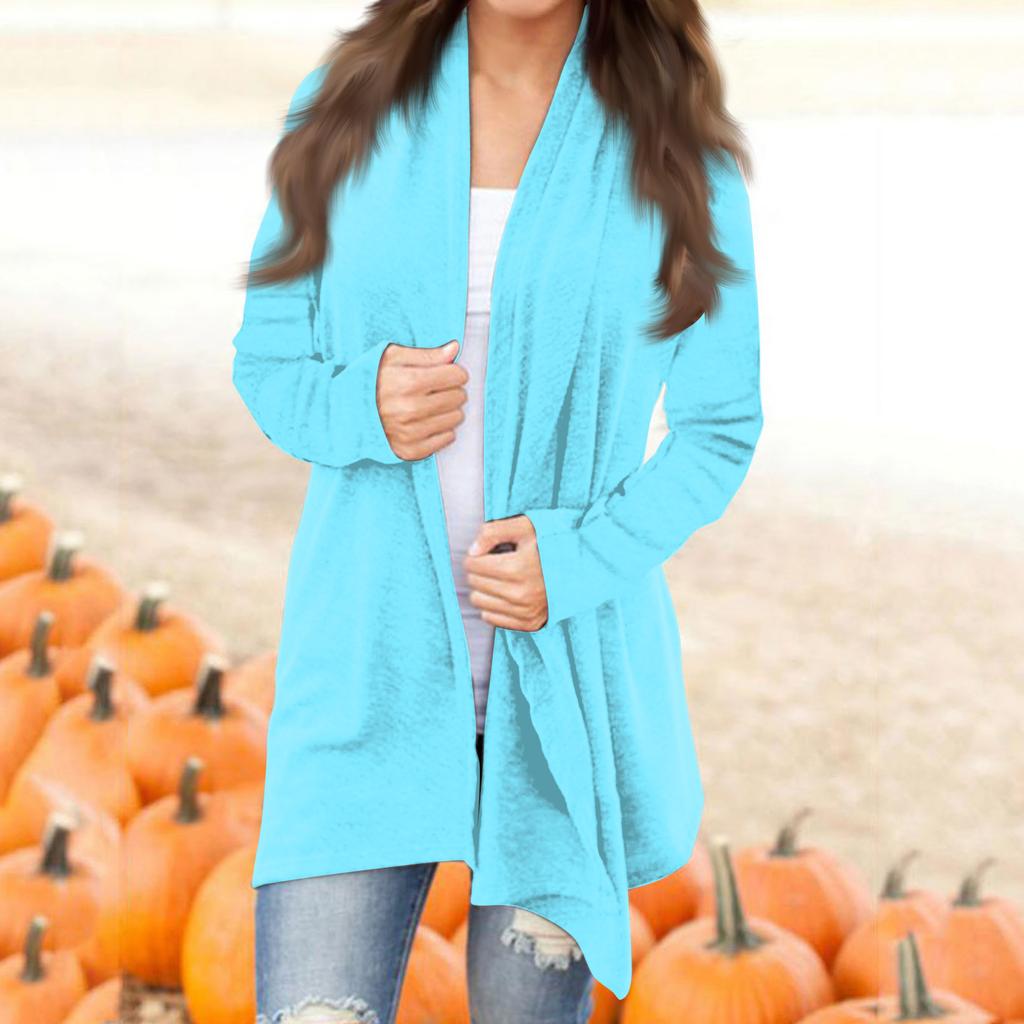 Женская модная повседневная однотонная куртка-кардиган средней длины с длинными рукавами