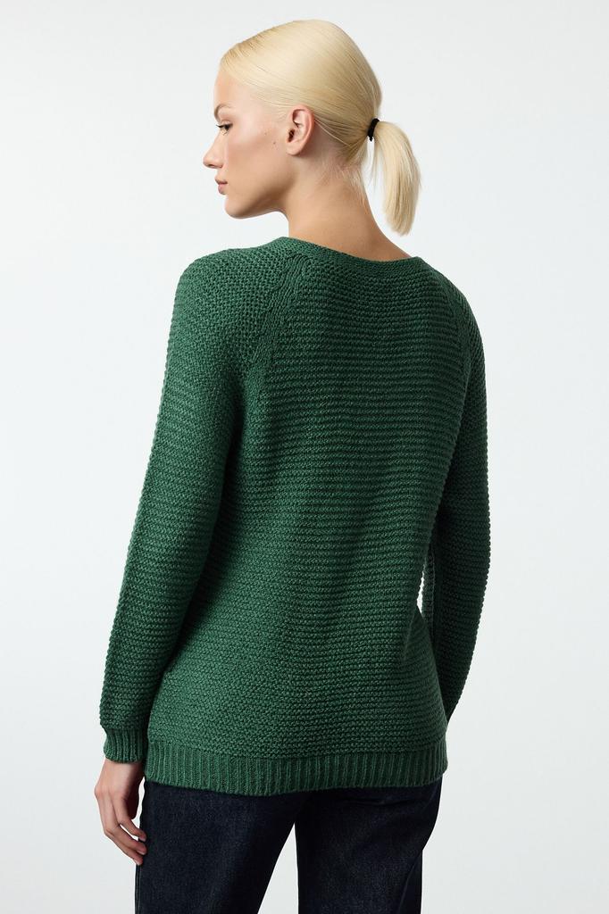 Women's Elegance Style Sweater Emerald Green Soft Textured Hair Braided Seamless Knitwear Sweater